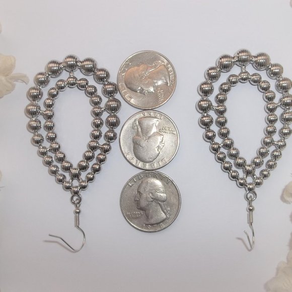 Earrings Hoops Orange and Silver Double Teardrop Sparkly Rhinestone Drop A479 - Picture 4 of 5